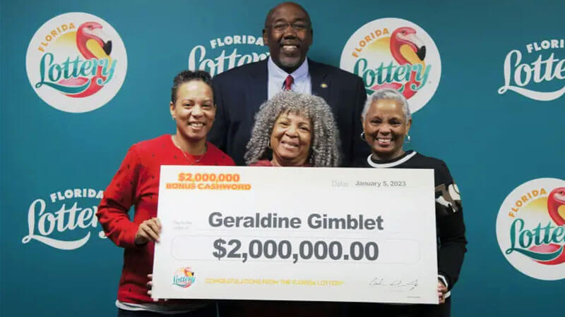 Geraldine Gimblet (bottom middle), of Florida, won a $2 million scratch off prize a day after her daughter finished cancer treatment.